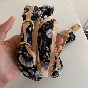 Chloe black floral silk bag strap